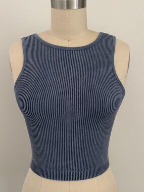 The Workshop Blue Denim Wash Ribbed Seamless Tank Festival Streetwear Top M/L